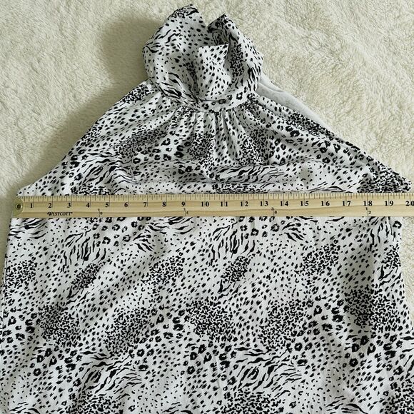 Tahari Blouse Size Medium Animal Print Black White Halter High Neck - Picture 7 of 8